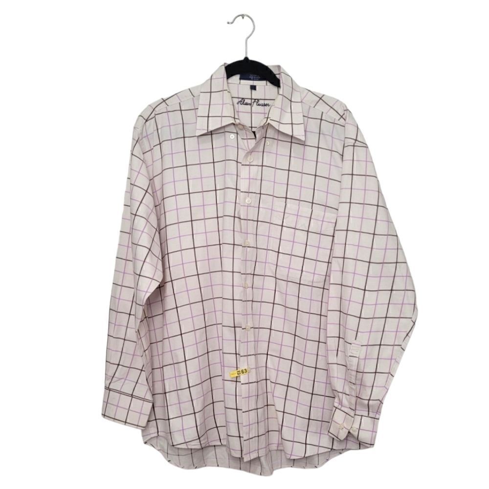 Alan Flusser Cream and Lilac Plaid Button Down Shirt